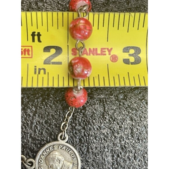 Vintage Red Bead Rosary Crucifix Pope Benedict XVI Silver Tone Catholic Prayer - Picture 9 of 11